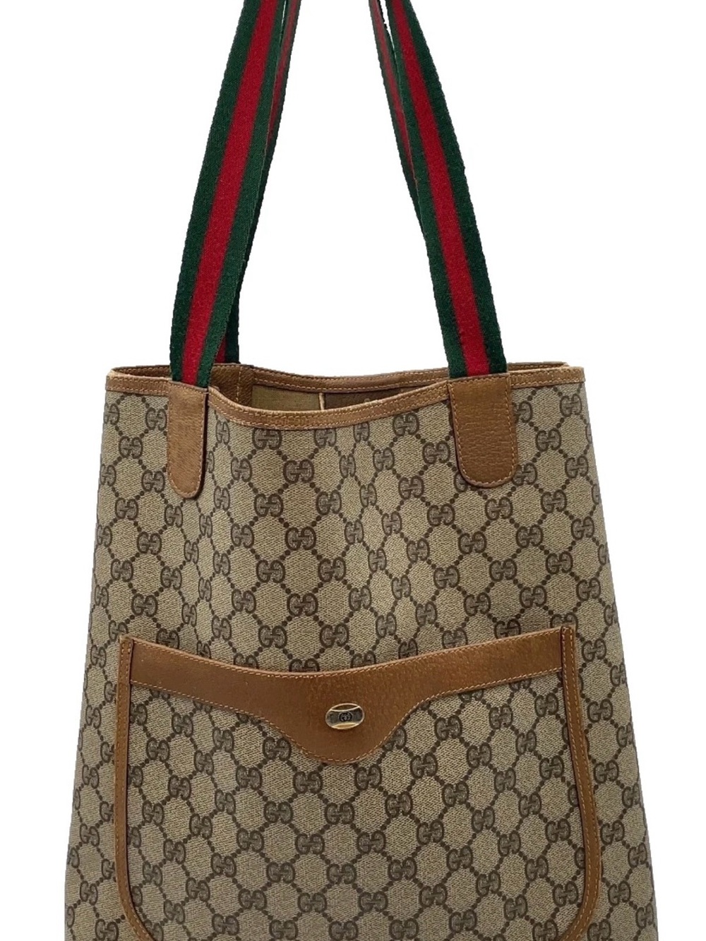 Gucci Beige Brown Monogram Tote with Green-Red Straps